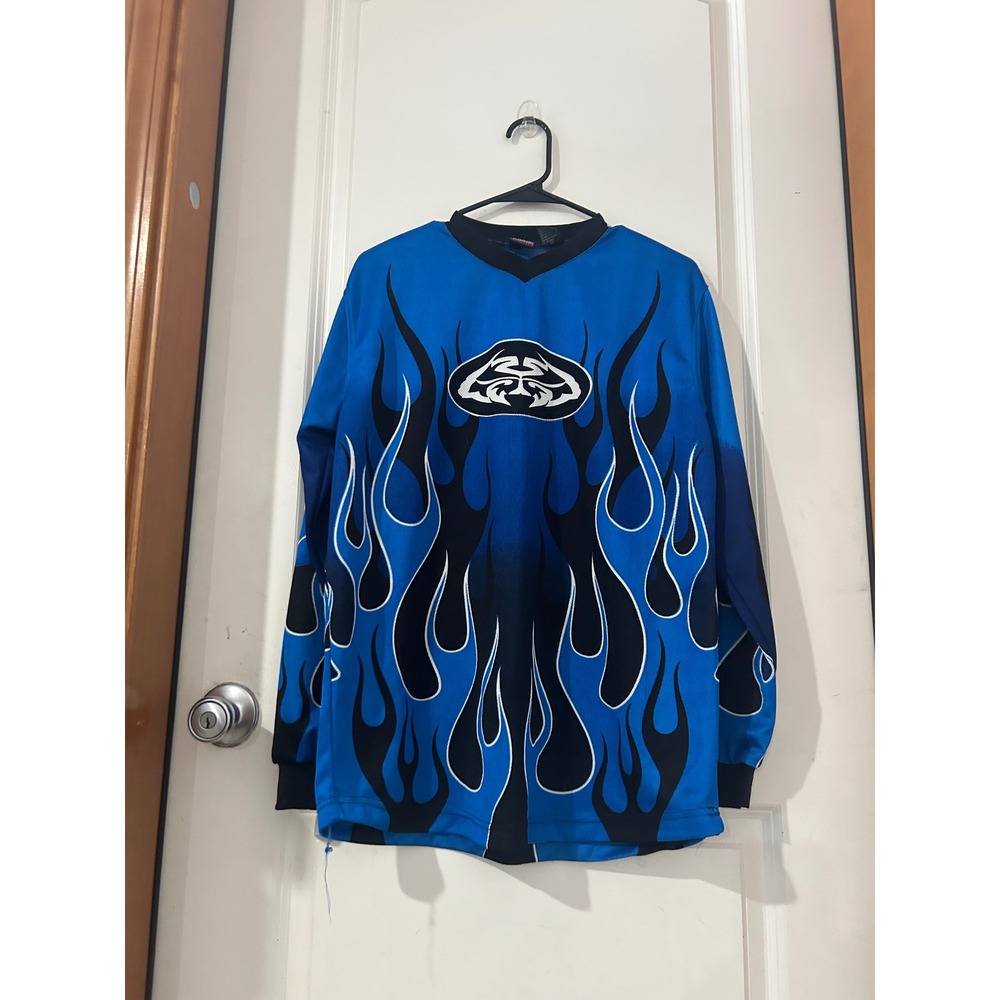 Vintage 2000s MTX Motocross Flame Streetwear Blue Black Jersey Size Large, Youth